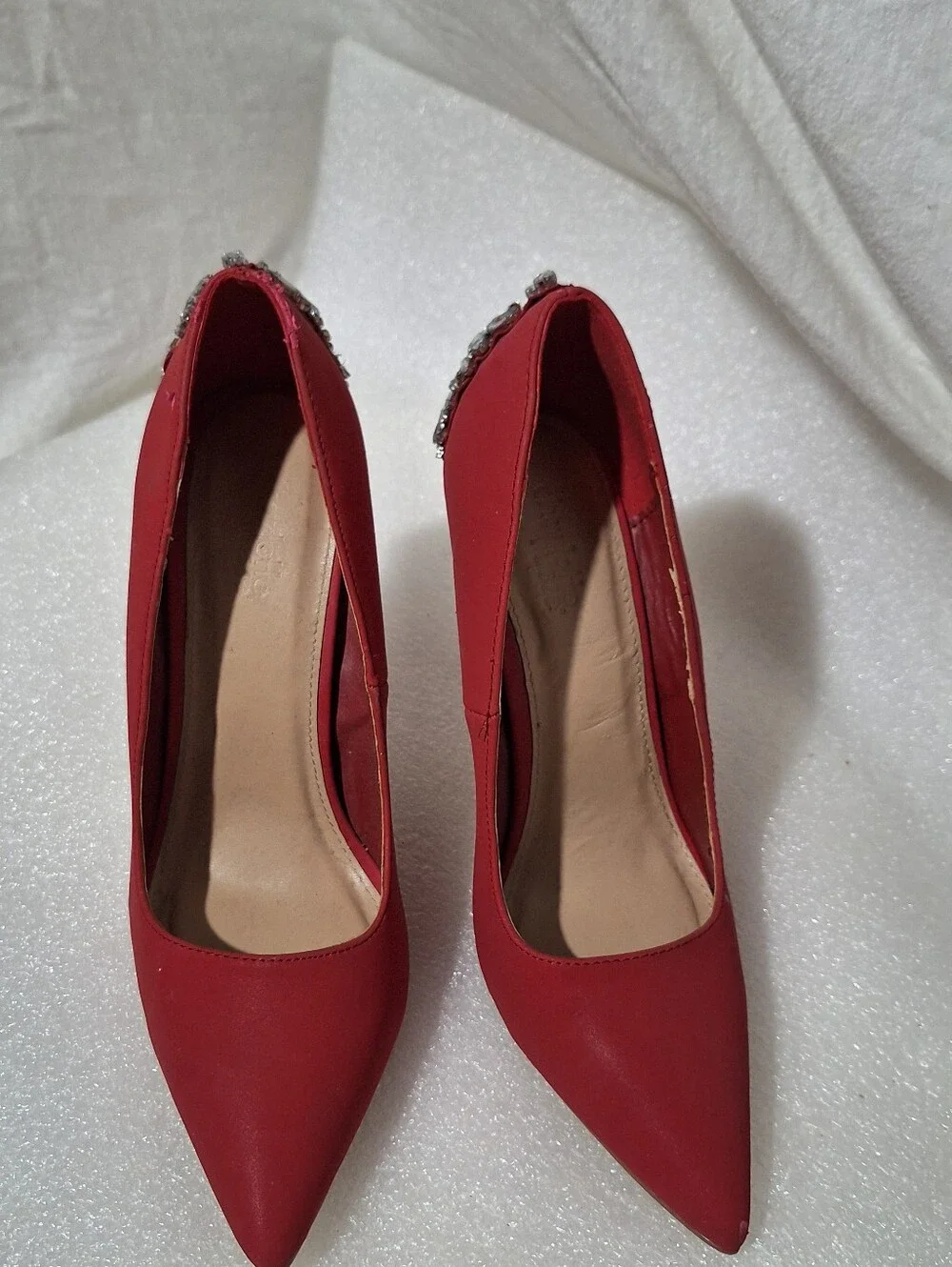Red Jeweled Pointed-Toe Stiletto Pumps - Women